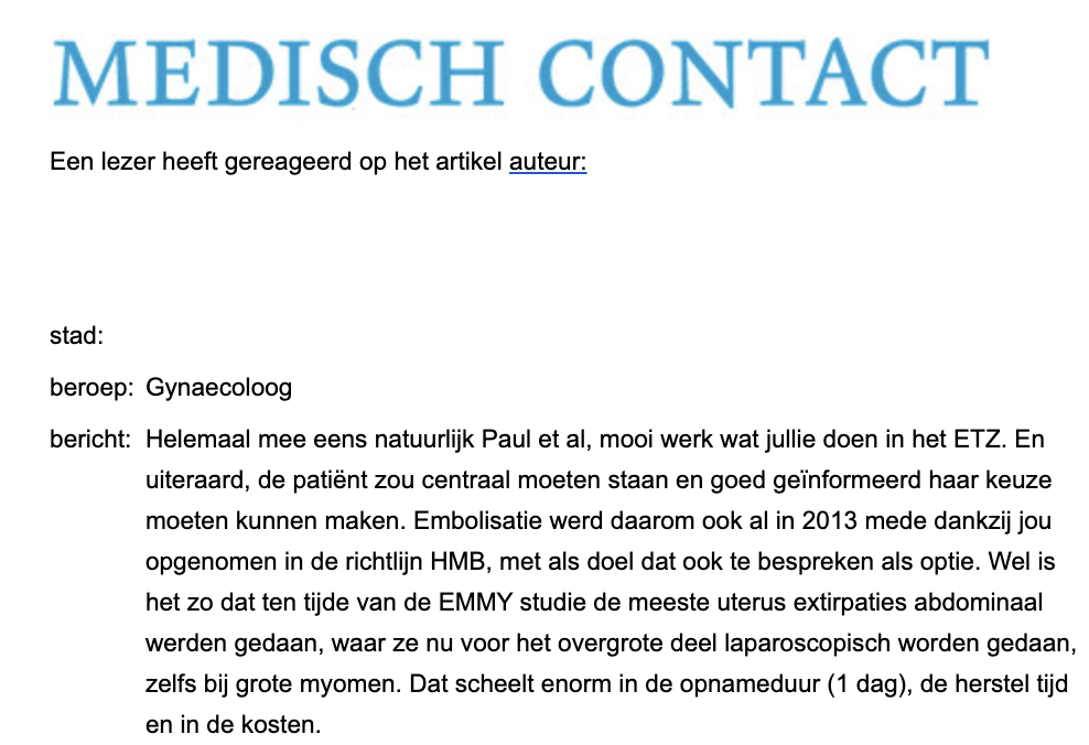 Reactie artikel in medisch contact